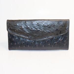 Vintage Bang Jeun Ostrich Leather Wallet Black Genuine Ostrich Envelope Style